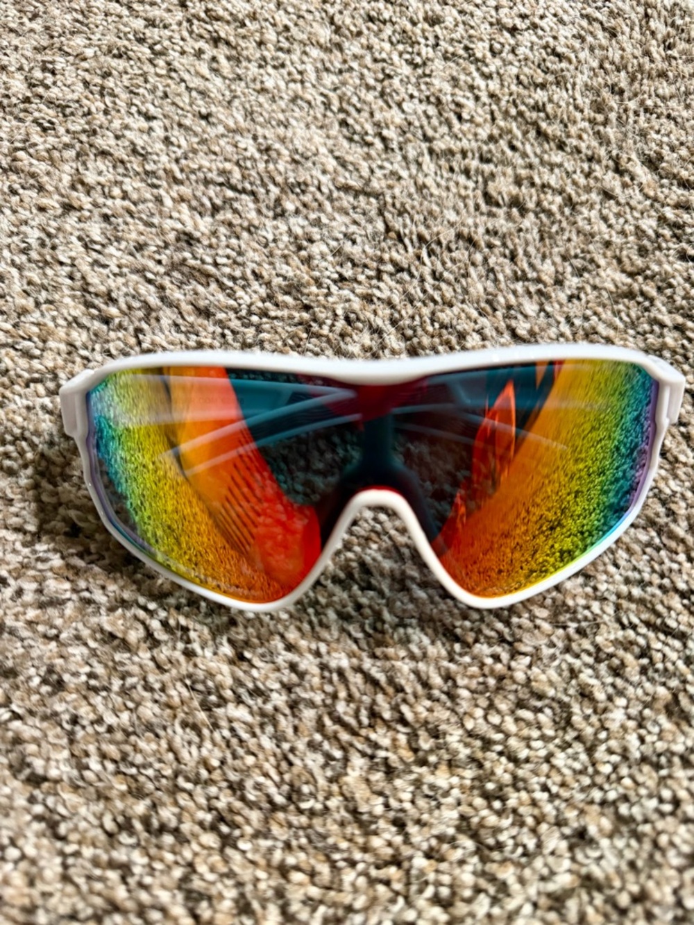 White Frame Sport Sunglasses with Rainbow Mirrored Lens
